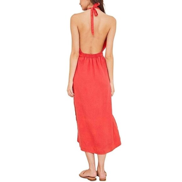 Bella Dahl Smocked Waist Halter Midi Dress in Azaleza Small New Womens Red - Picture 12 of 13